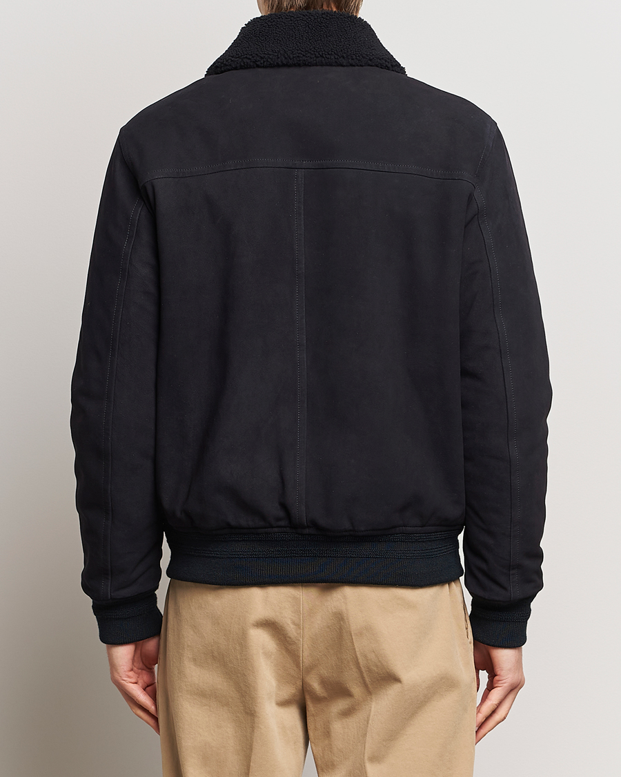 Uomini | Giacche | Valstar | Shearling Collar Suede Bomber Navy