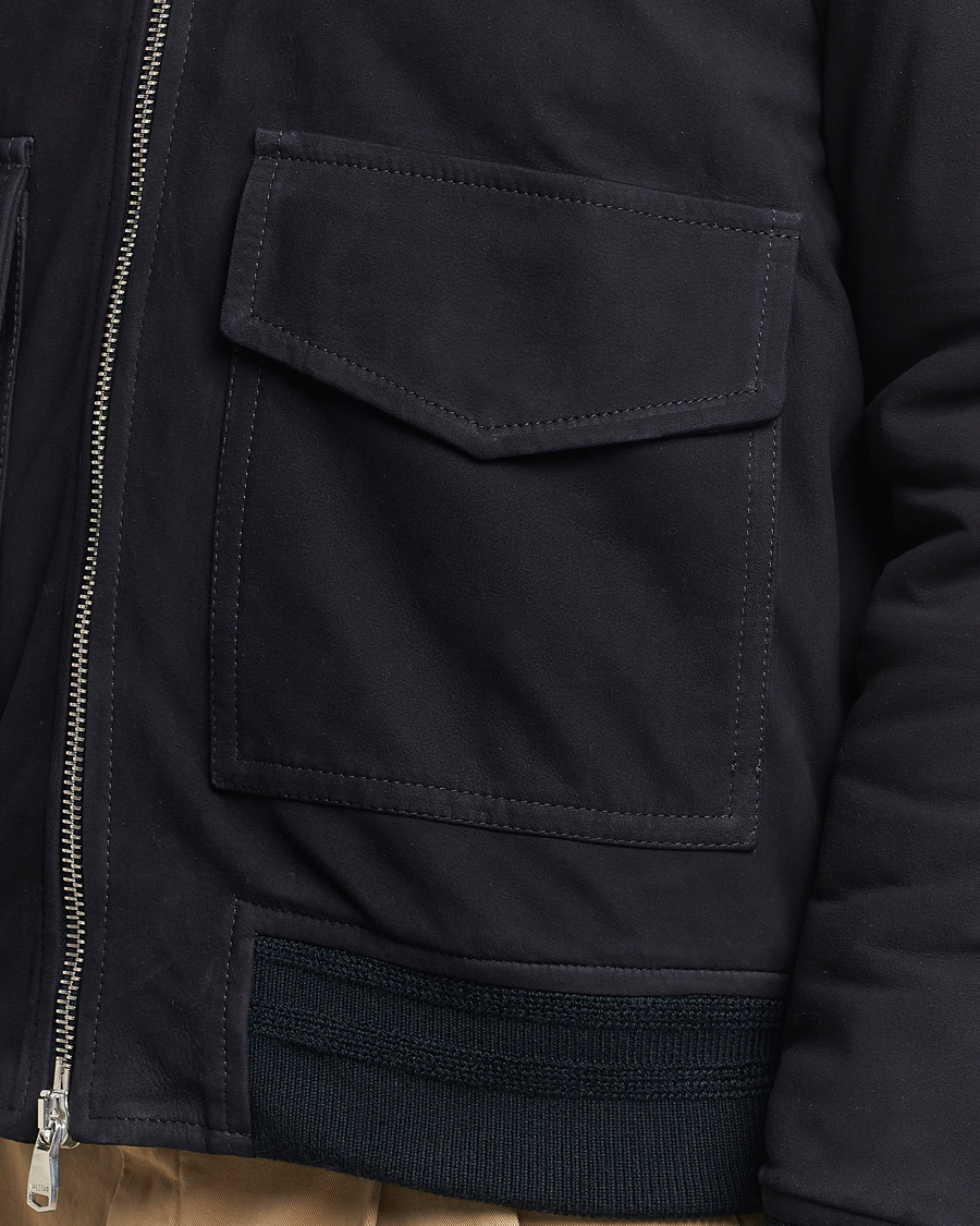 Uomini | Giacche | Valstar | Shearling Collar Suede Bomber Navy