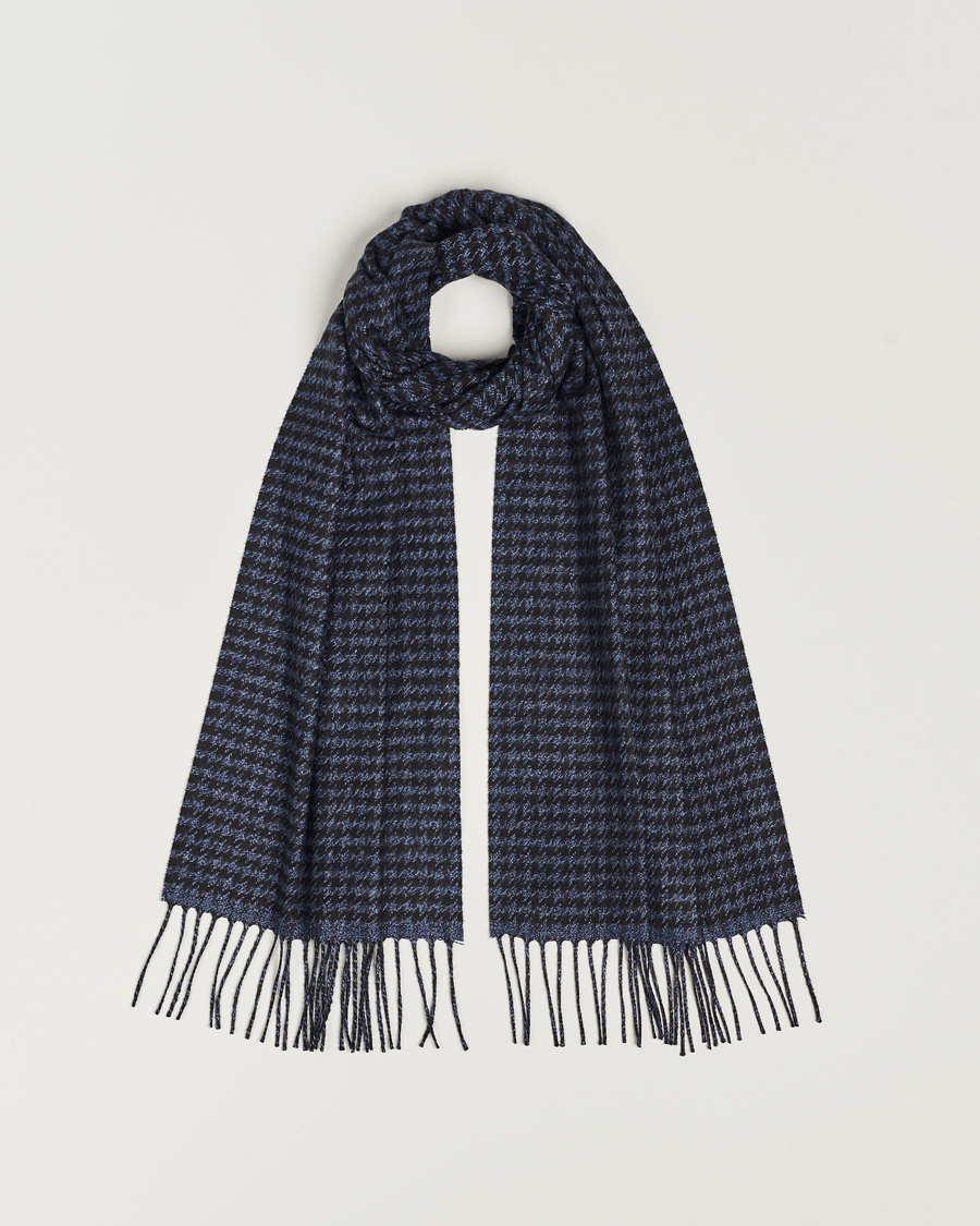 Uomini | Piacenza Cashmere Cashmere/Silk Houndstooth Scarf Dark Blue | Piacenza Cashmere | Cashmere/Silk Houndstooth Scarf Dark Blue