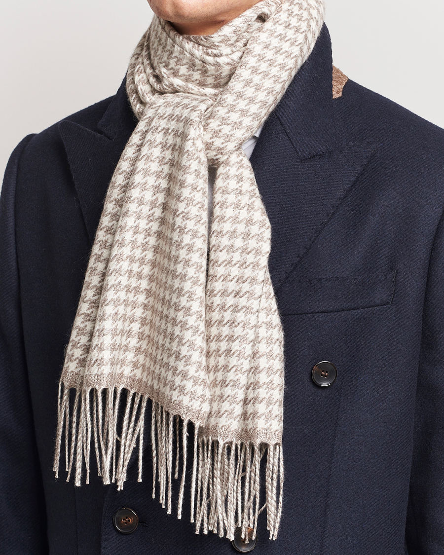 Uomini | Piacenza Cashmere Cashmere/Silk Houndstooth Scarf Beige | Piacenza Cashmere | Cashmere/Silk Houndstooth Scarf Beige