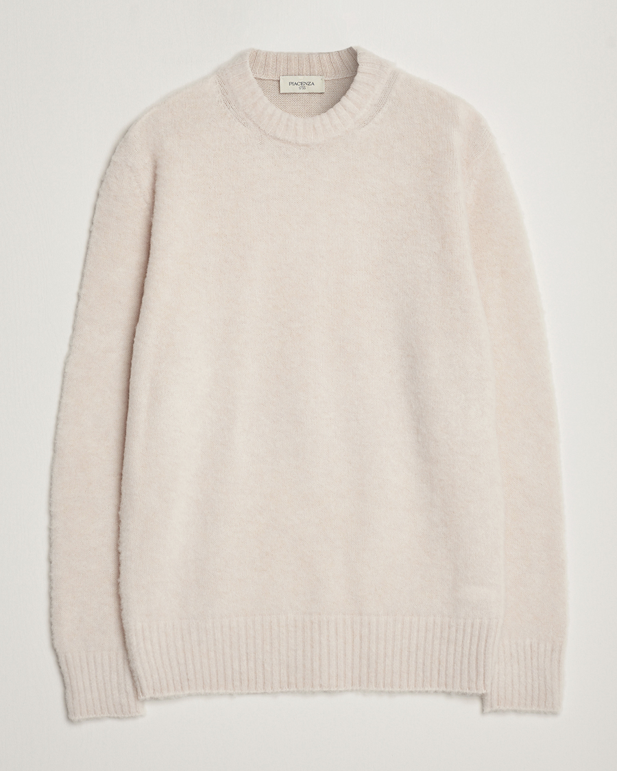 Uomini | Maglieria | Piacenza Cashmere | Brushed Wool Crew Neck  Beige