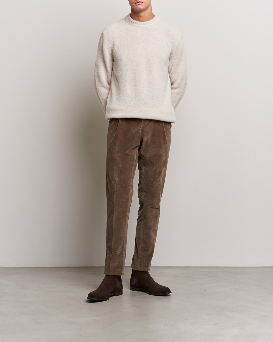 Uomini | Maglieria | Piacenza Cashmere | Brushed Wool Crew Neck  Beige