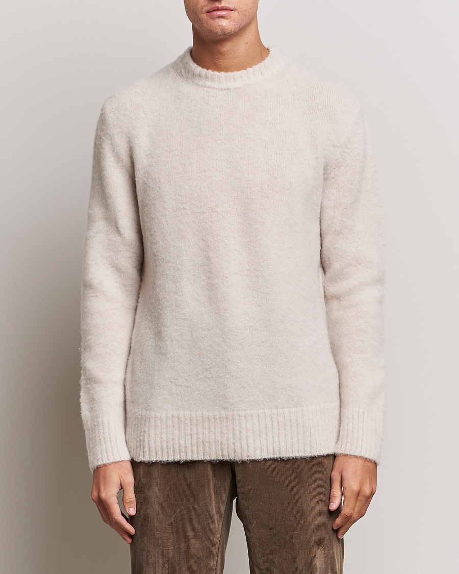 Uomini | Maglieria | Piacenza Cashmere | Brushed Wool Crew Neck  Beige