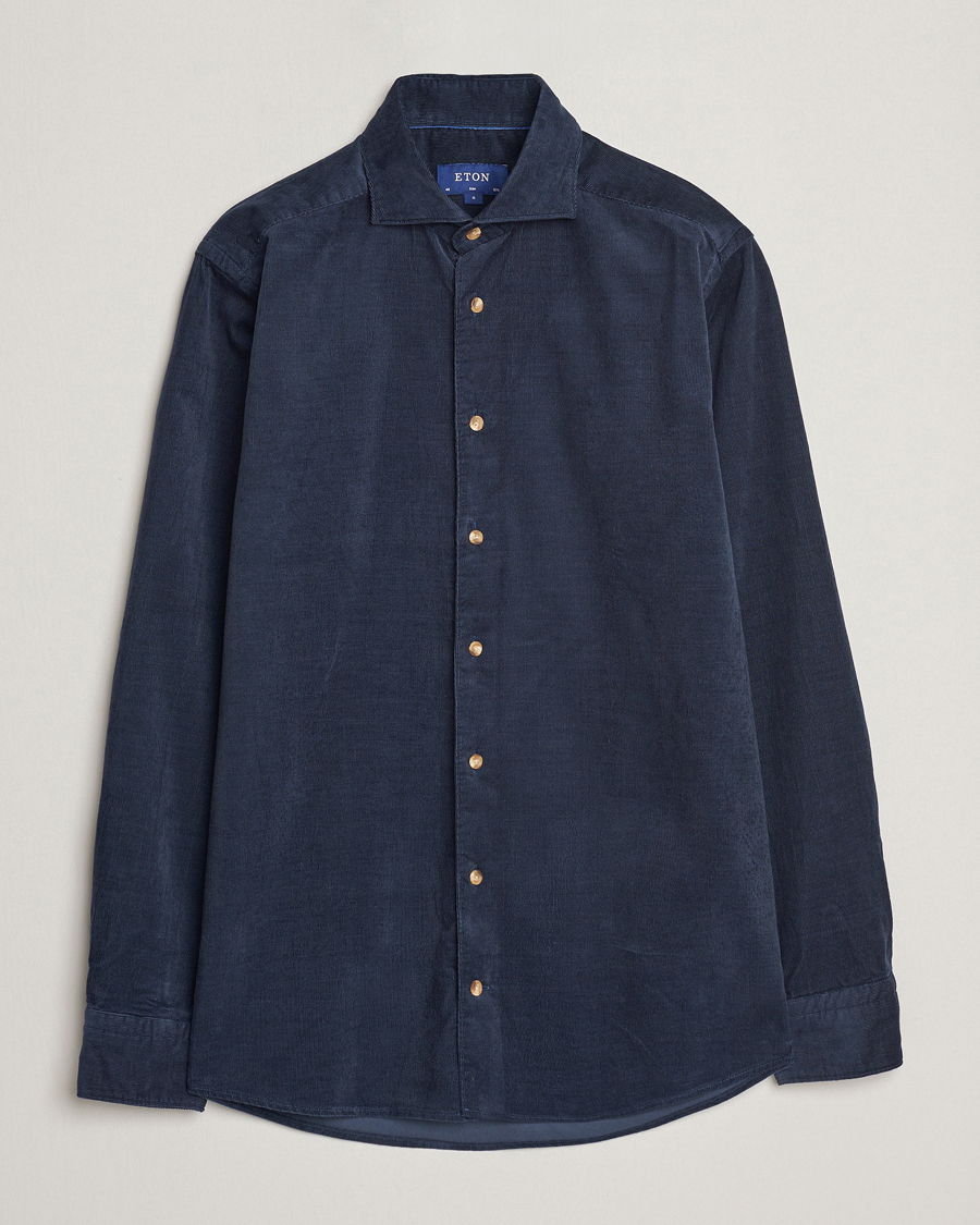 Uomini | Camicie | Eton | Slim Fit Fine Wale Corduroy Shirt Navy Blue