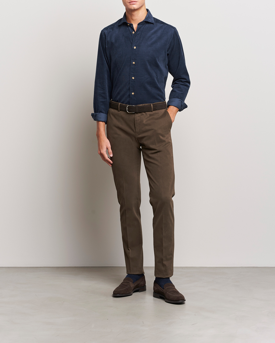 Uomini | Camicie | Eton | Slim Fit Fine Wale Corduroy Shirt Navy Blue