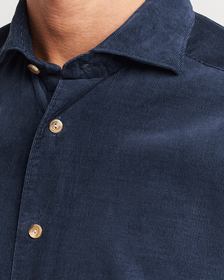 Uomini | Camicie | Eton | Slim Fit Fine Wale Corduroy Shirt Navy Blue
