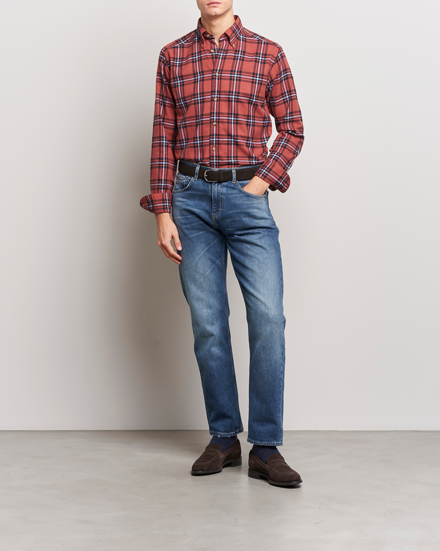 Uomini | Camicie | Eton | Regular Fit Checked Flannel Shirt Red/Navy
