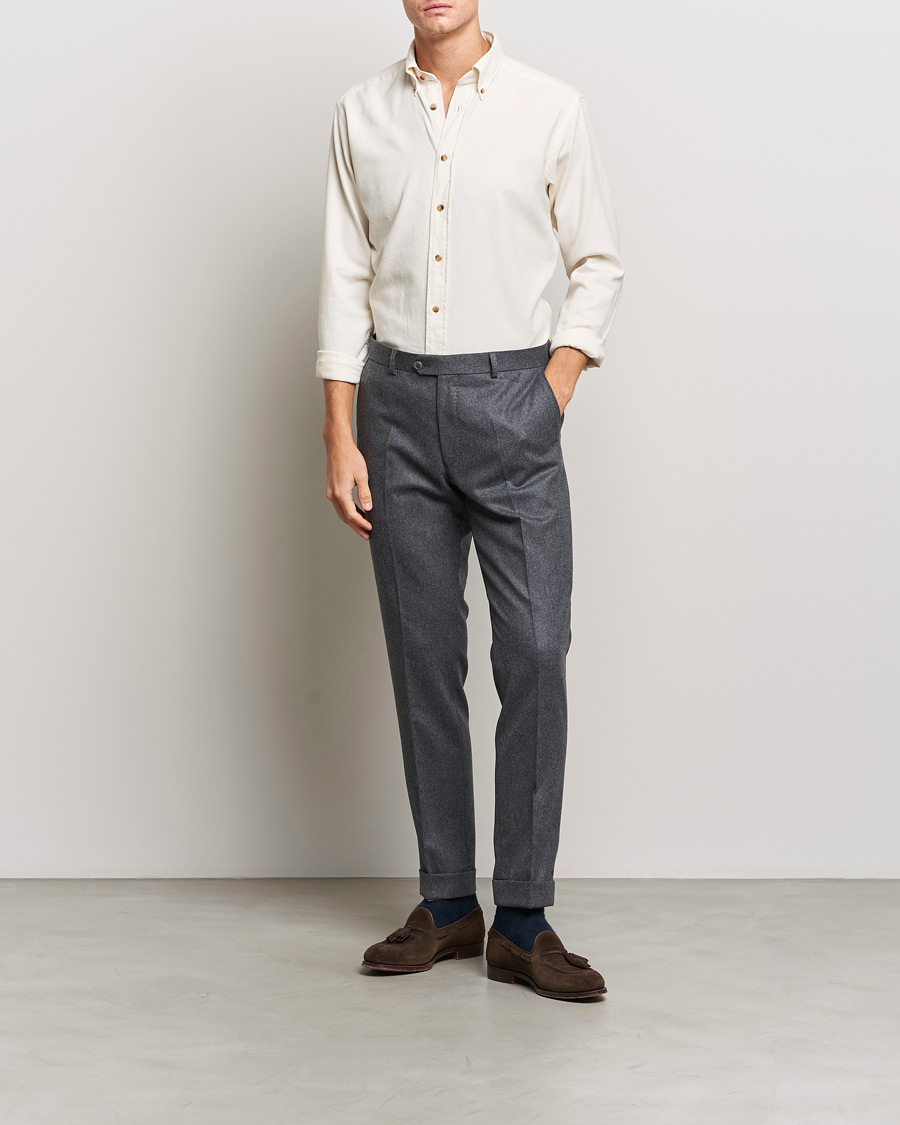 Uomini | Camicie | Eton | Slim Fit Twill Flannel Shirt Off White