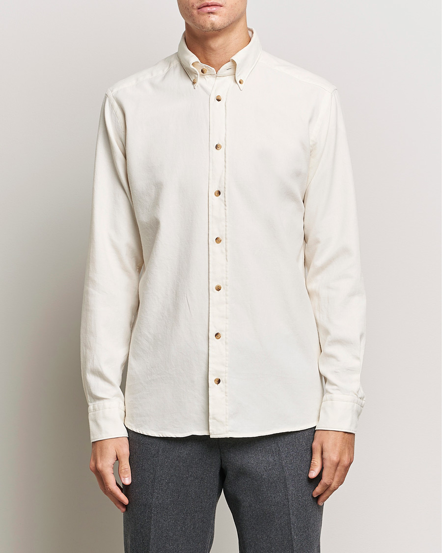 Uomini | Camicie | Eton | Slim Fit Twill Flannel Shirt Off White