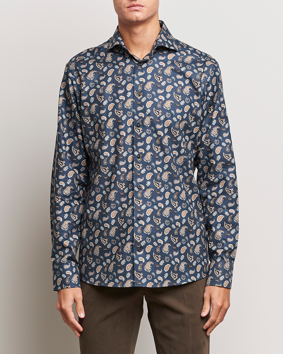 Uomini | Camicie | Eton | Slim Fit Wrinkle Free Flannel Printed Shirt Navy