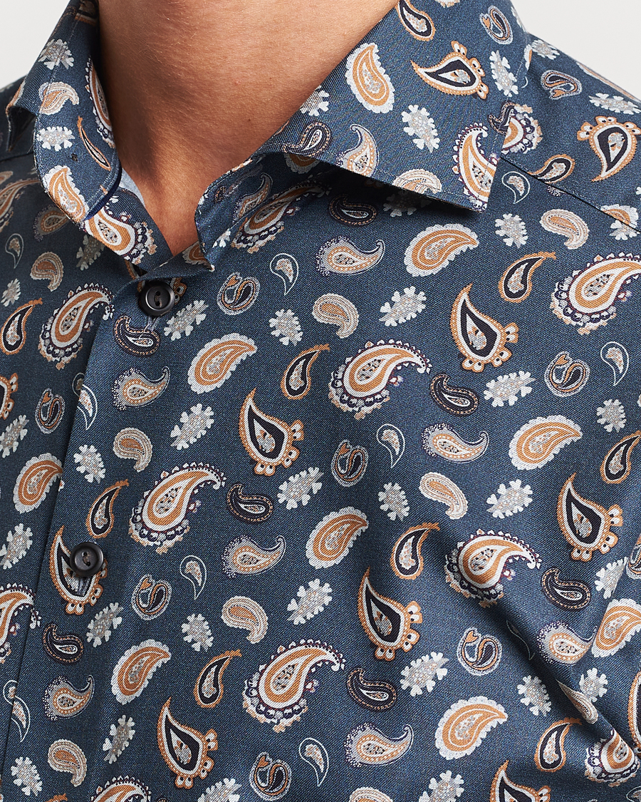 Uomini | Camicie | Eton | Slim Fit Wrinkle Free Flannel Printed Shirt Navy