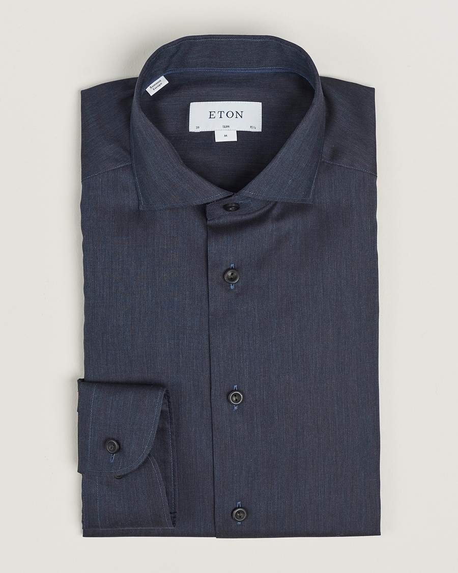 Uomini | Camicie | Eton | Slim Fit Wrinkle Free Flannel Shirt Navy Blue