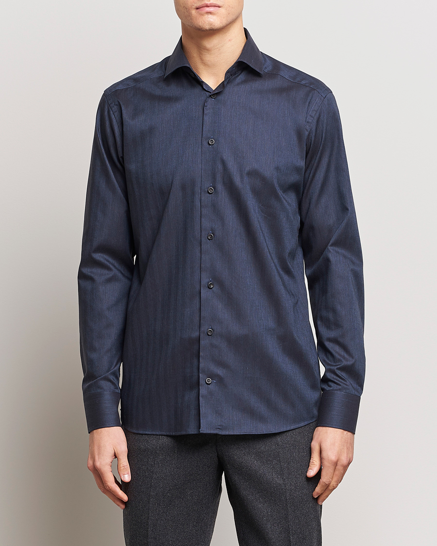 Uomini | Camicie | Eton | Slim Fit Wrinkle Free Flannel Shirt Navy Blue