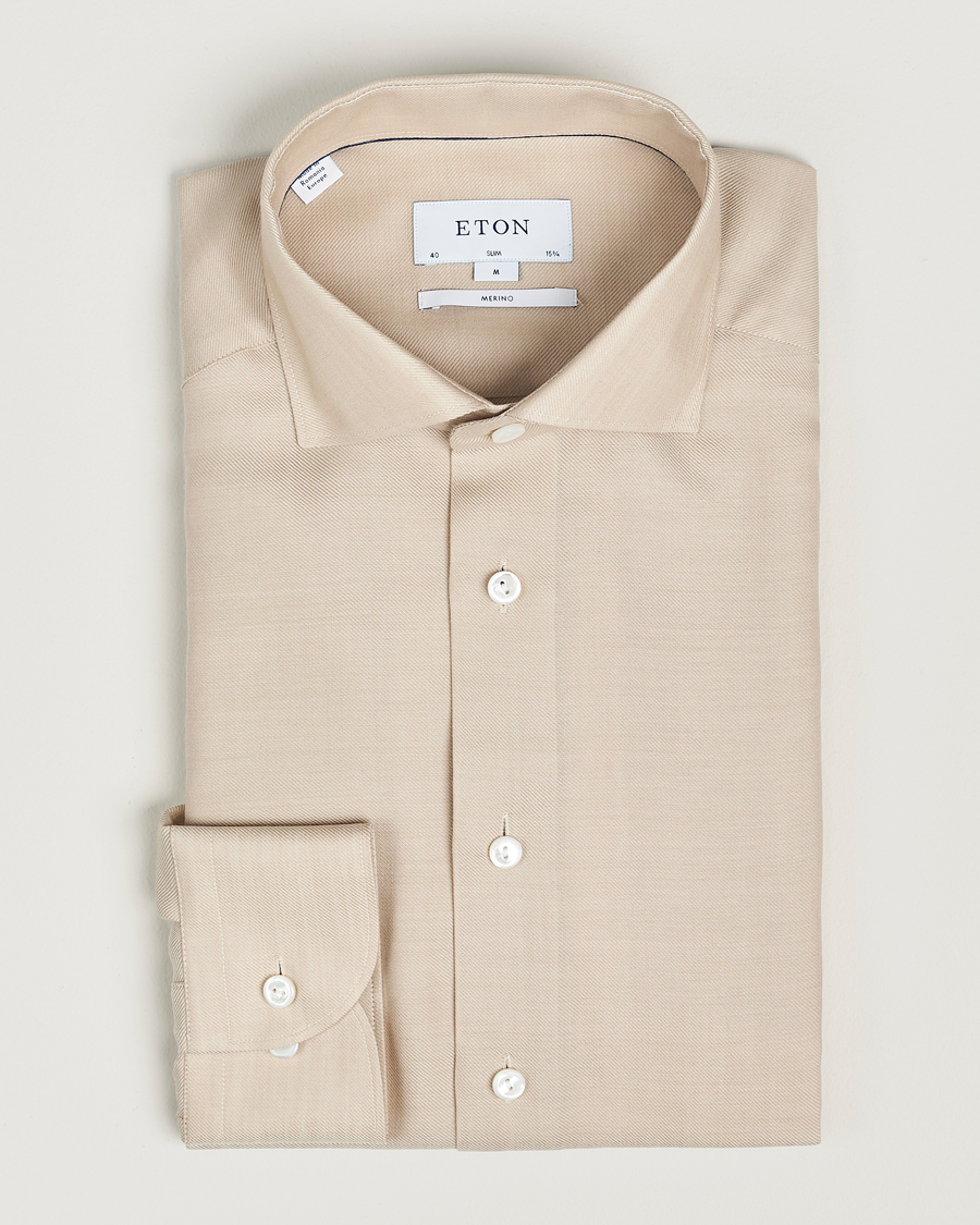 Uomini | Camicie | Eton | Slim Fit Merino Shirt Beige