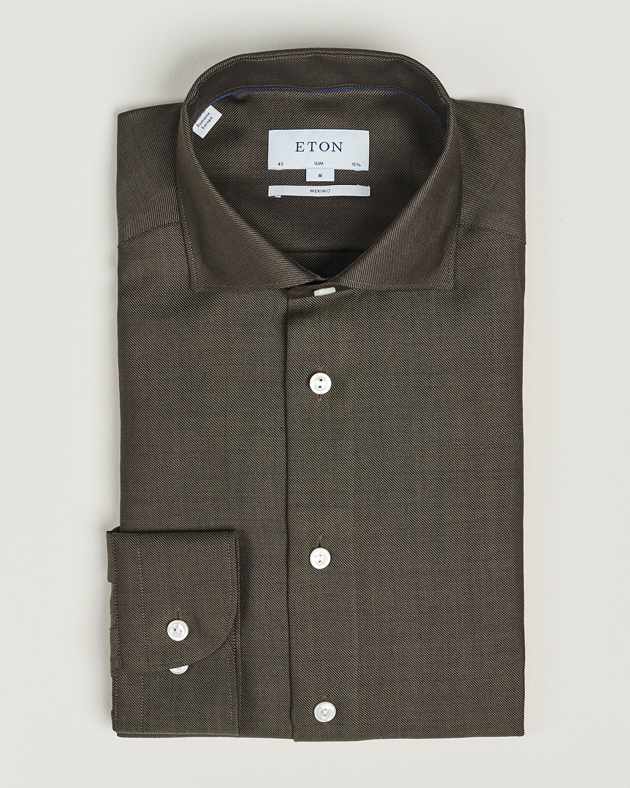 Uomini | Camicie | Eton | Slim Fit Merino Shirt Dark Brown