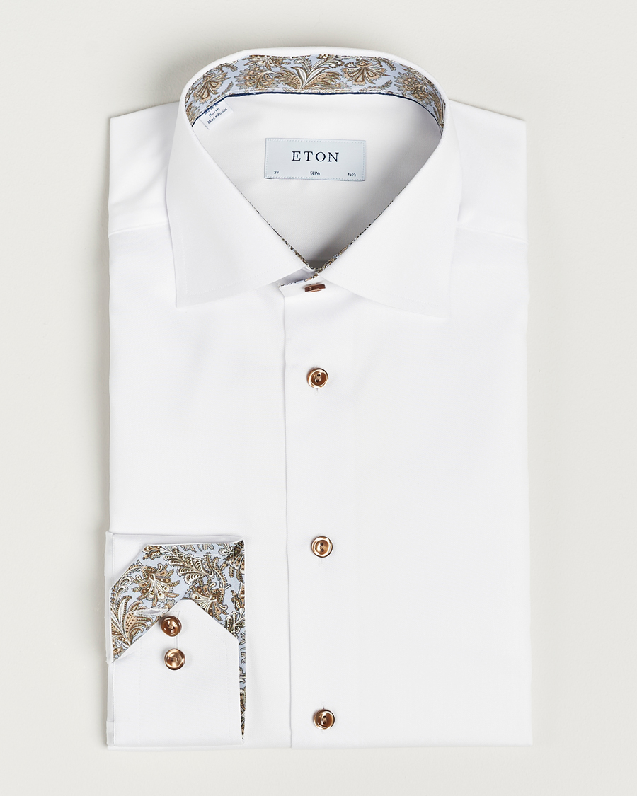 Uomini | Camicie | Eton | Slim Fit Signature Twill Contrast Shirt White