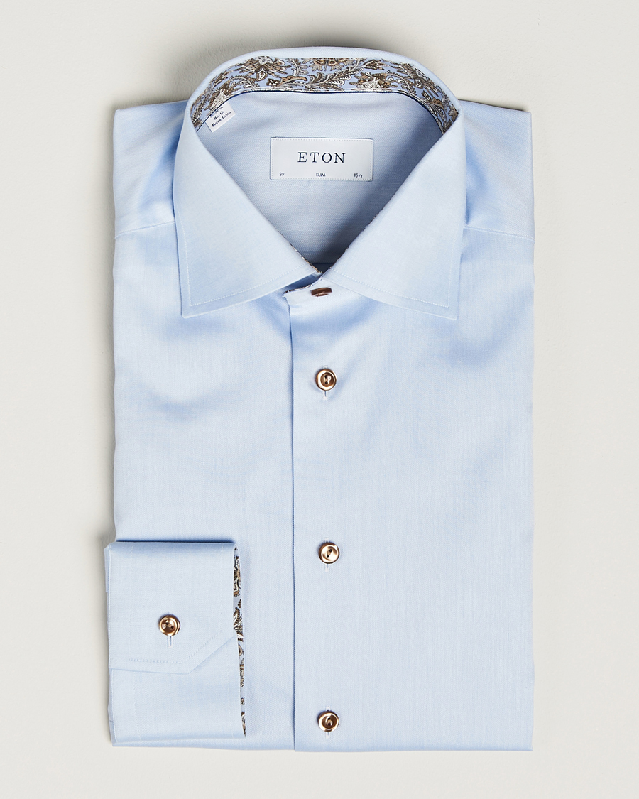 Uomini | Camicie | Eton | Slim Fit Signature Twill Contrast Shirt Blue