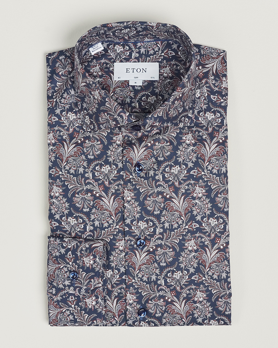 Uomini | Camicie | Eton | Slim Fit Signature Twill Printed Shirt Navy Blue
