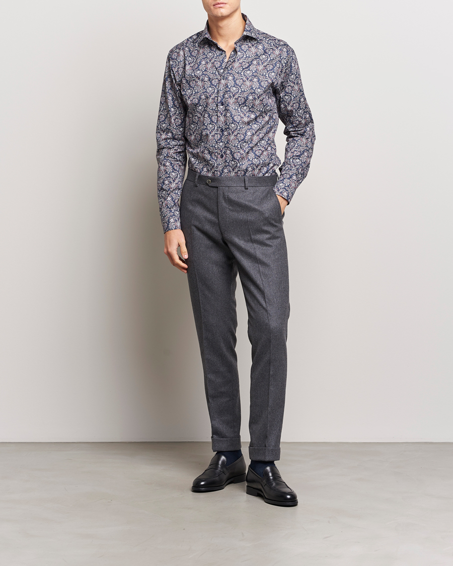 Uomini | Camicie | Eton | Slim Fit Signature Twill Printed Shirt Navy Blue