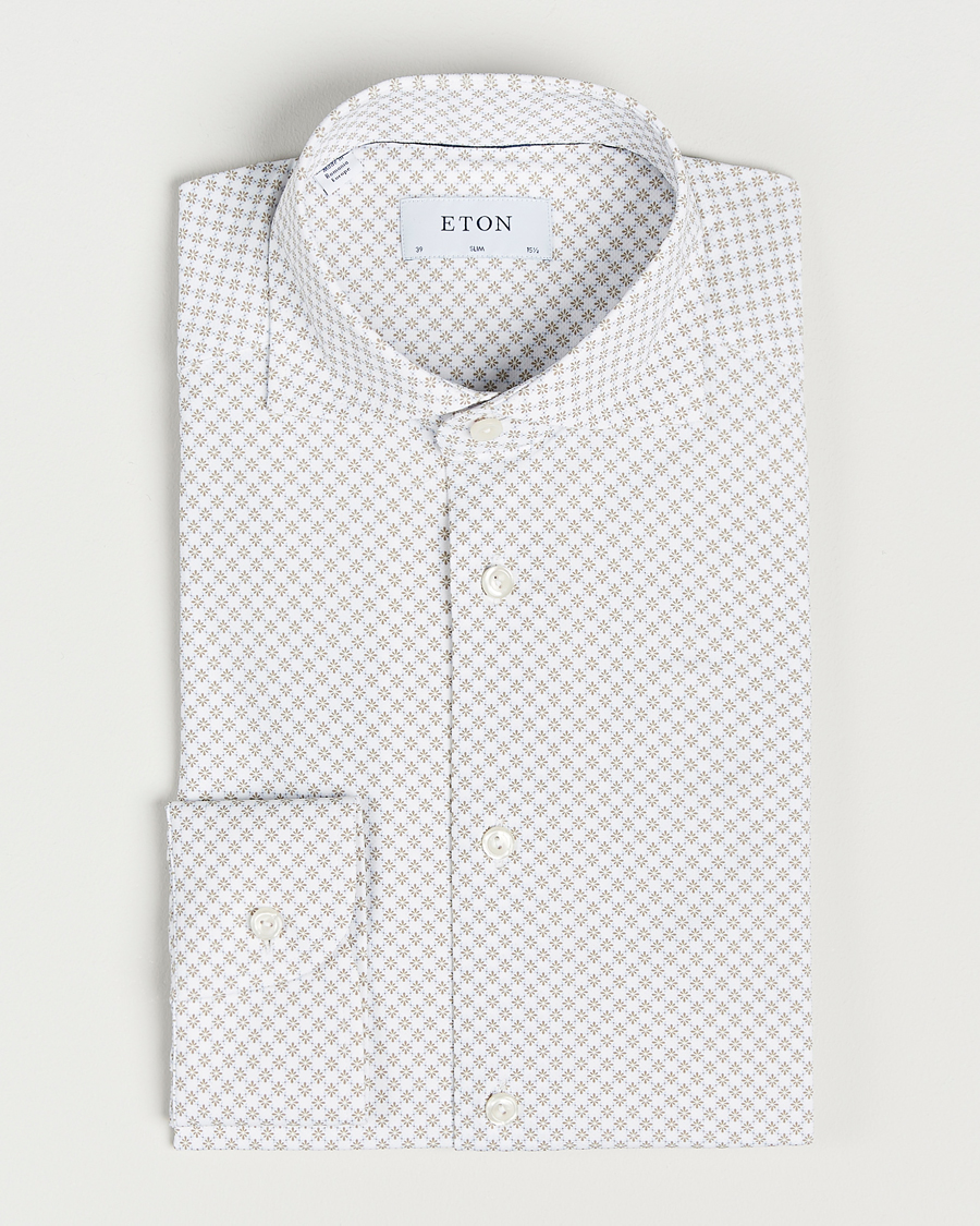Uomini | Camicie | Eton | Slim Fit Four Way Stretch Printed Shirt Beige