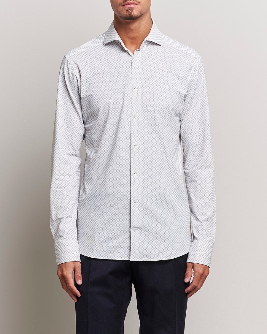 Uomini | Camicie | Eton | Slim Fit Four Way Stretch Printed Shirt Beige