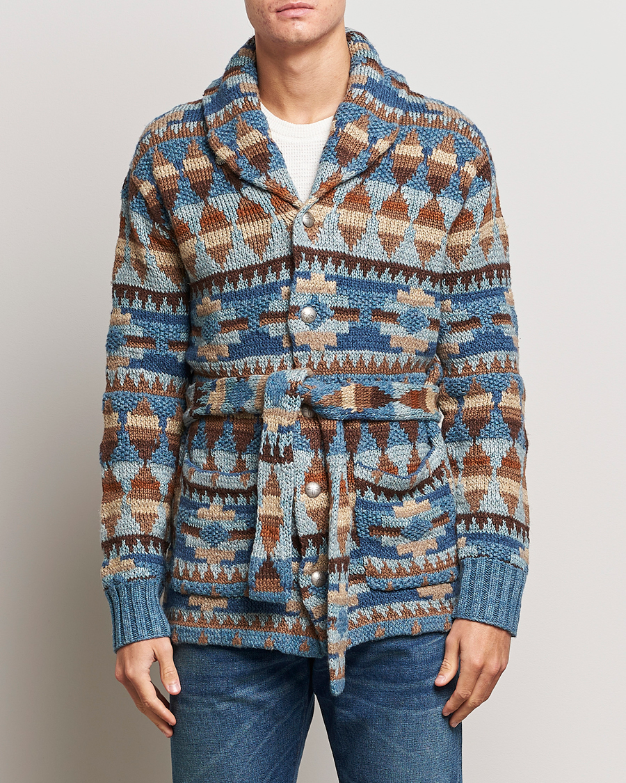 Uomini | Maglieria | RRL | Ranch Shawl Collar Cardigan Brown/Blue