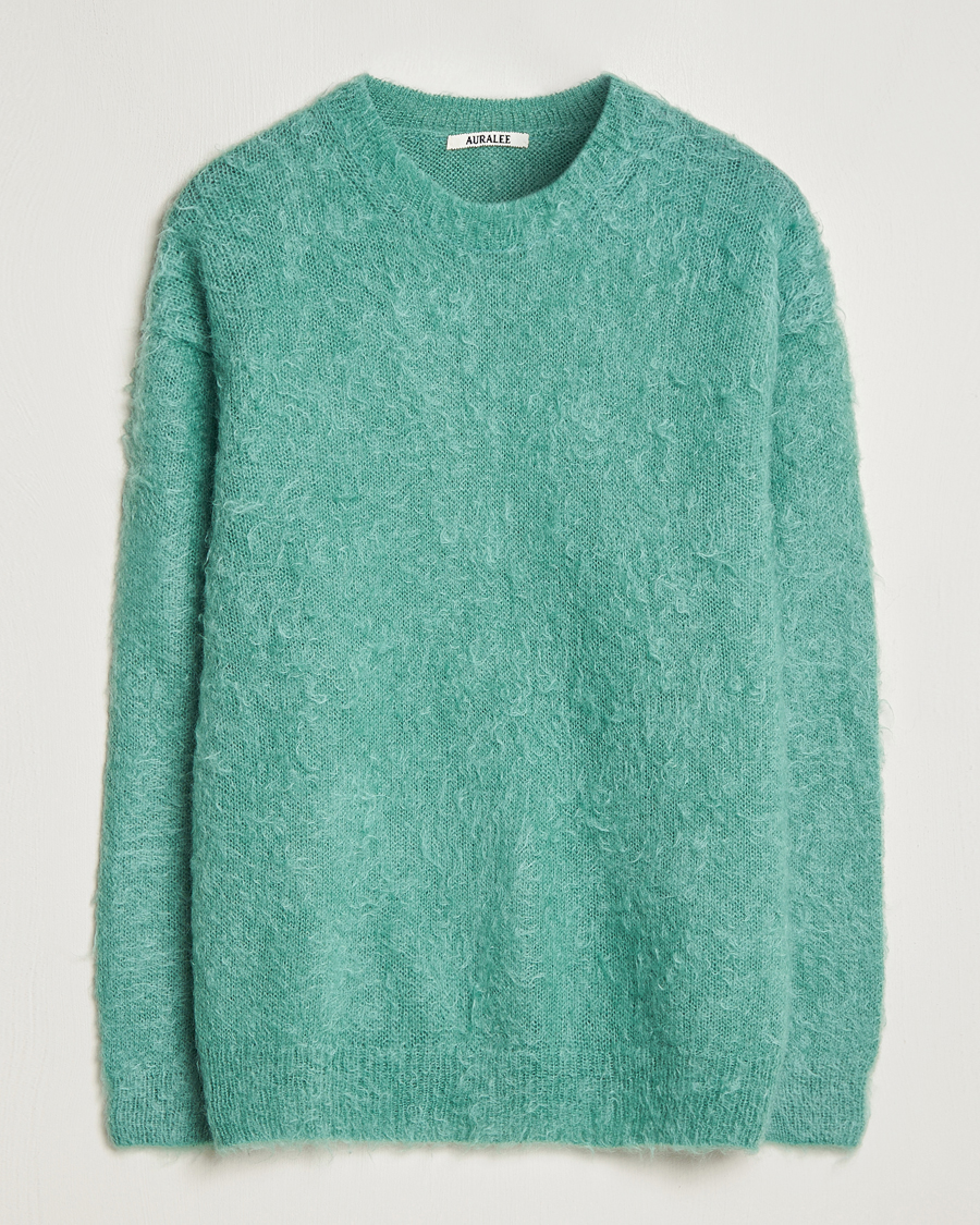 Uomini | Maglieria | Auralee | Brushed Mohair Pullover Jade Green