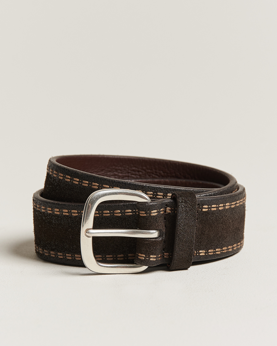 Uomini | Orciani Suede Stitched Belt 3,5 cm Dark Brown | Orciani | Suede Stitched Belt 3,5 cm Dark Brown