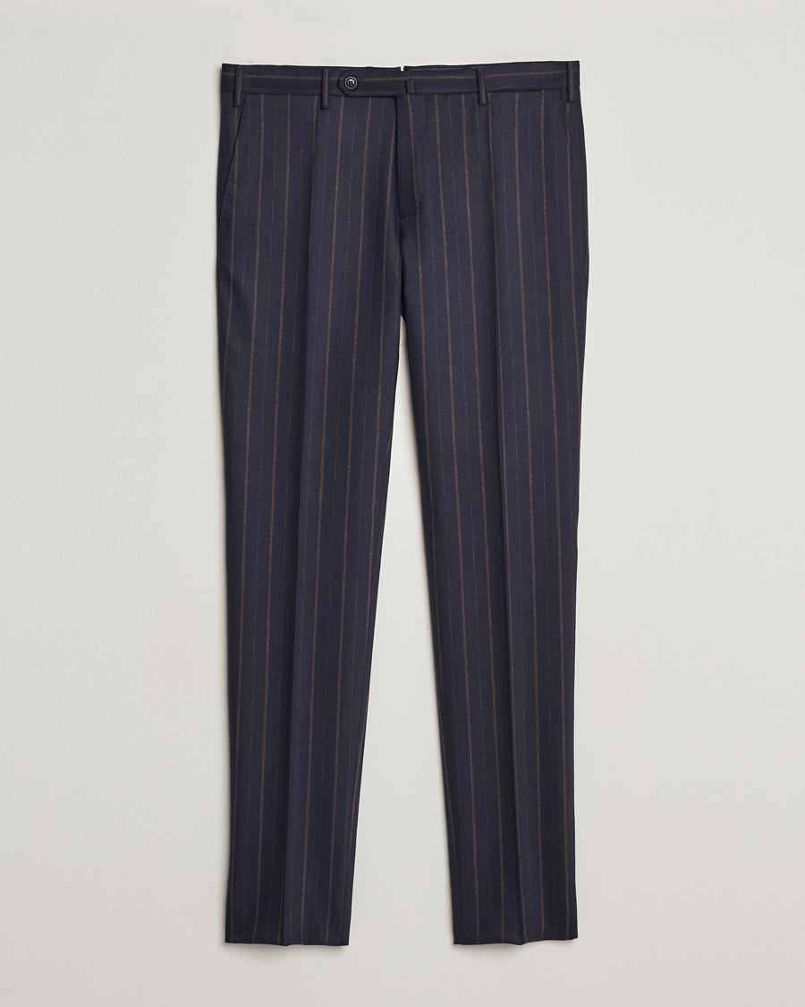 Uomini | Pantaloni | Incotex | Wool/Cashmere Stretch Pinstripe Trousers Navy