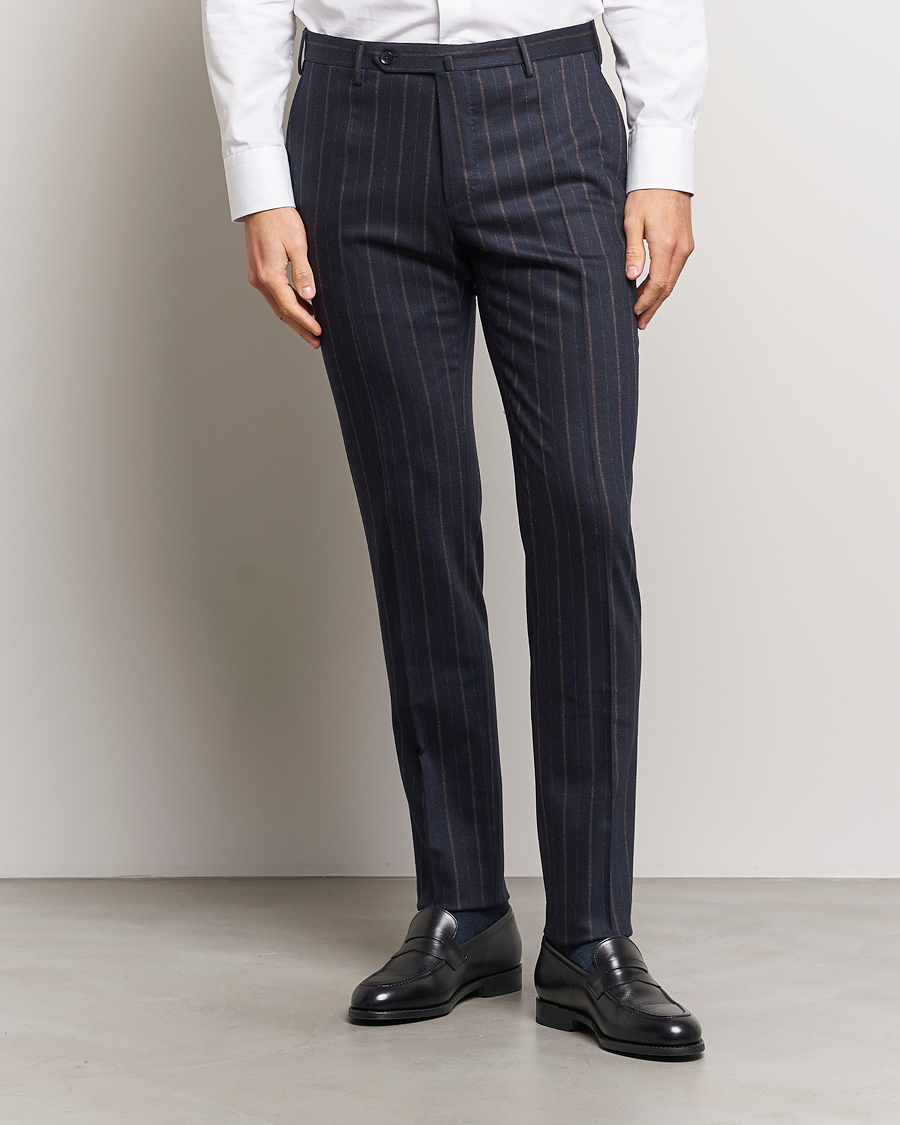 Uomini | Pantaloni | Incotex | Wool/Cashmere Stretch Pinstripe Trousers Navy