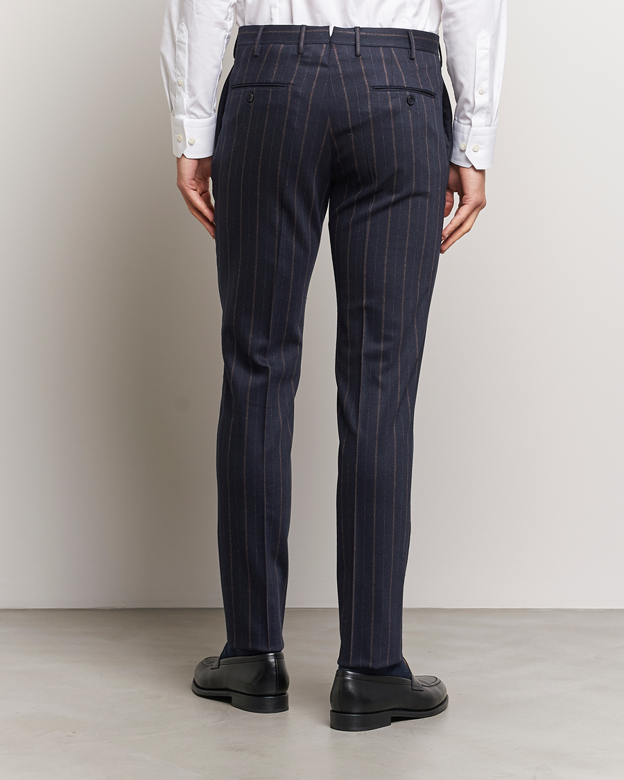 Uomini | Pantaloni | Incotex | Wool/Cashmere Stretch Pinstripe Trousers Navy