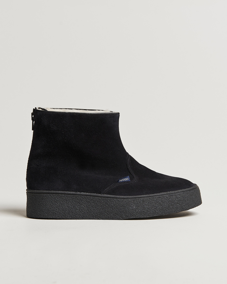 Uomini | Stivali | Sanders | Sherling Lined Suede Curling Boot Black