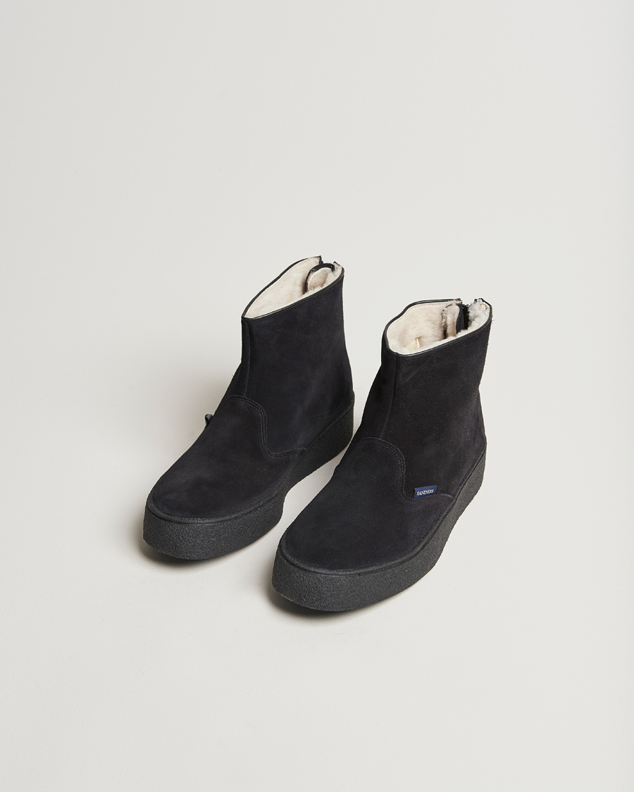 Uomini | Stivali | Sanders | Sherling Lined Suede Curling Boot Black