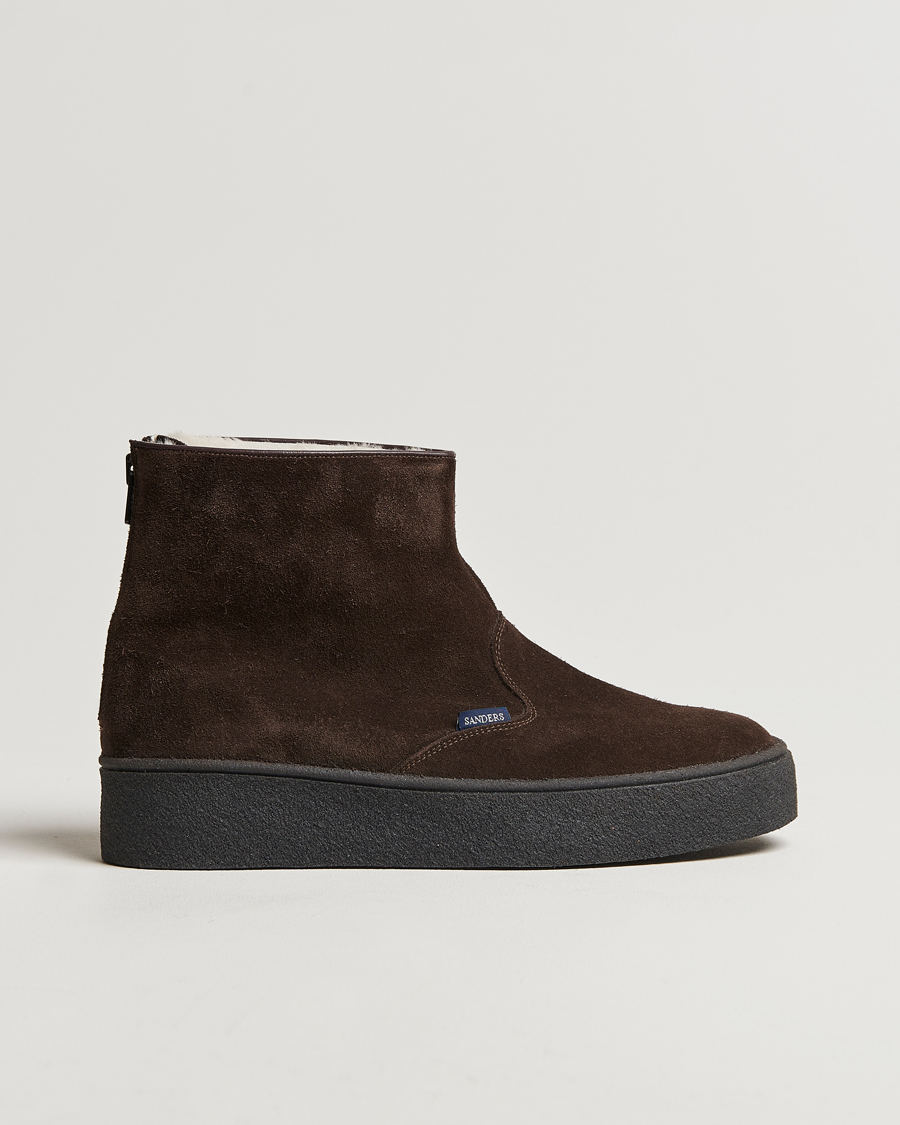 Uomini | Stivali | Sanders | Sherling Lined Suede Curling Boot Chocolate
