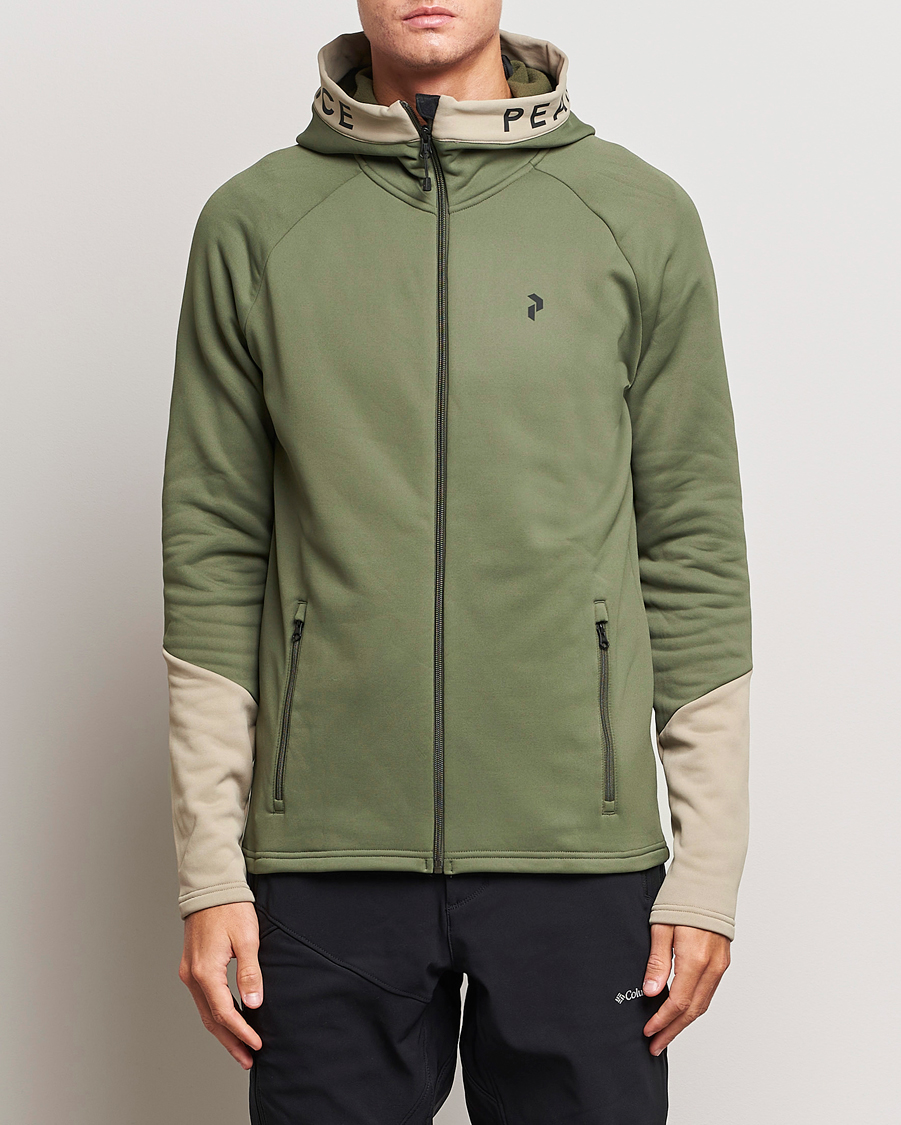 Uomini | Maglieria | Peak Performance | Rider Hooded Full Zip Pine Needle/Avid Beige