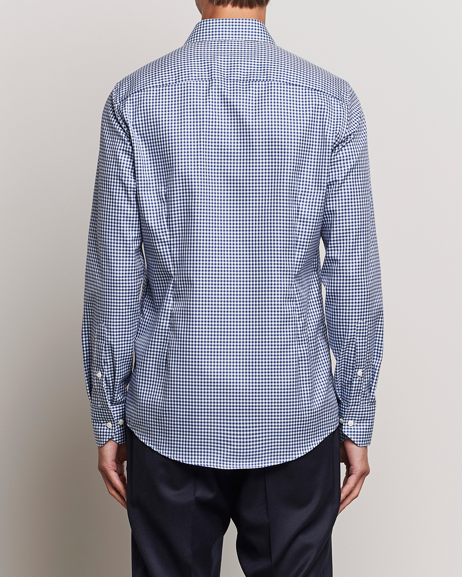 Uomini | Camicie | Stenströms | Slimline Mini Check Cut Away Shirt Blue