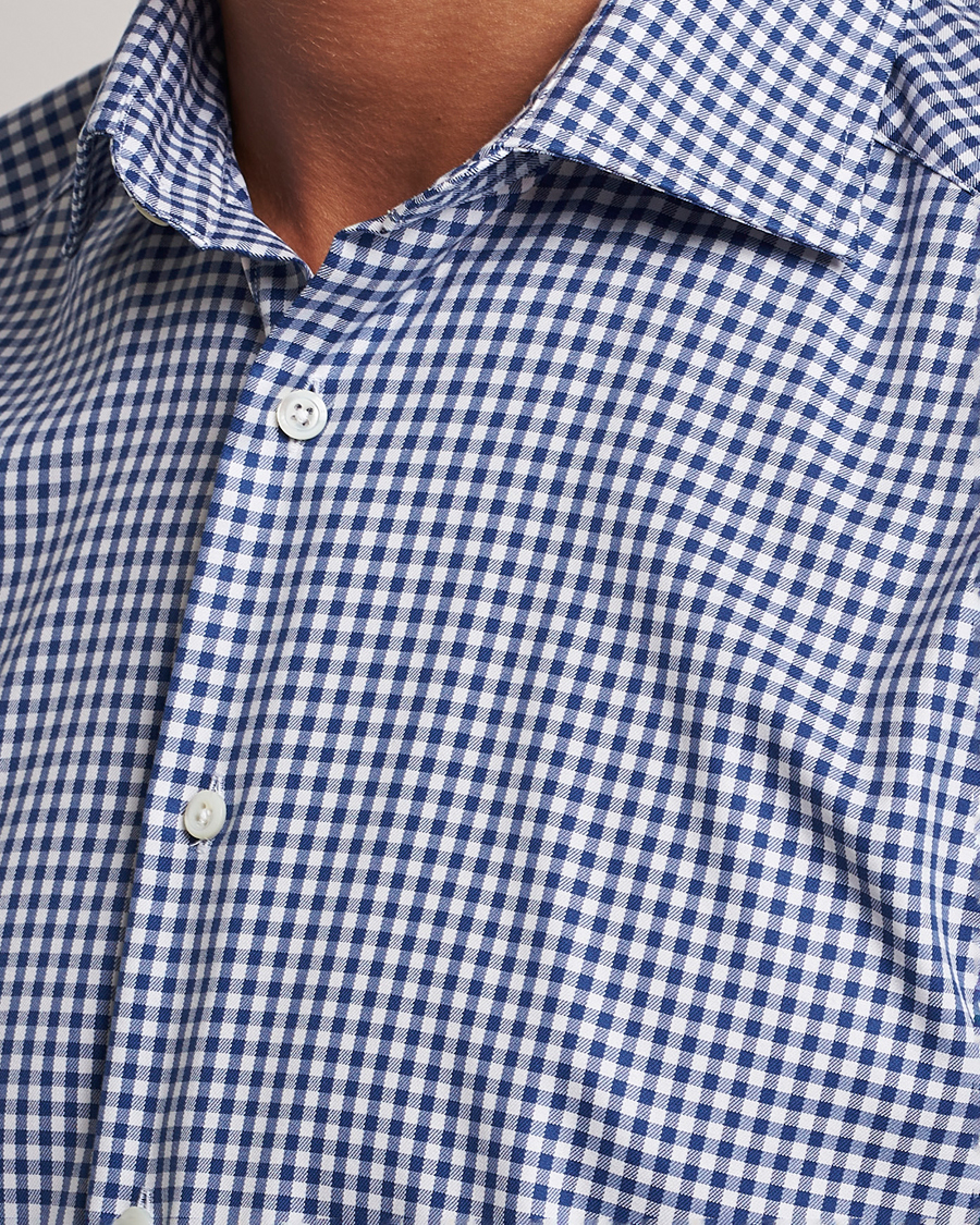 Uomini | Camicie | Stenströms | Slimline Mini Check Cut Away Shirt Blue