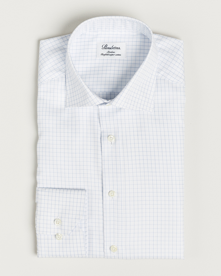 Uomini | Camicie | Stenströms | Slimline Thin Check Cut Away Shirt White