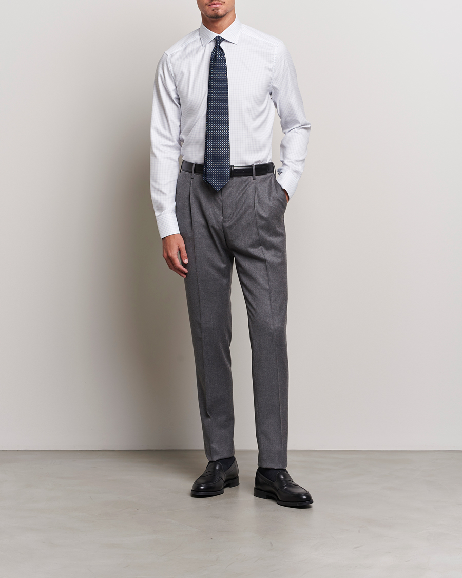 Uomini | Camicie | Stenströms | Slimline Thin Check Cut Away Shirt White