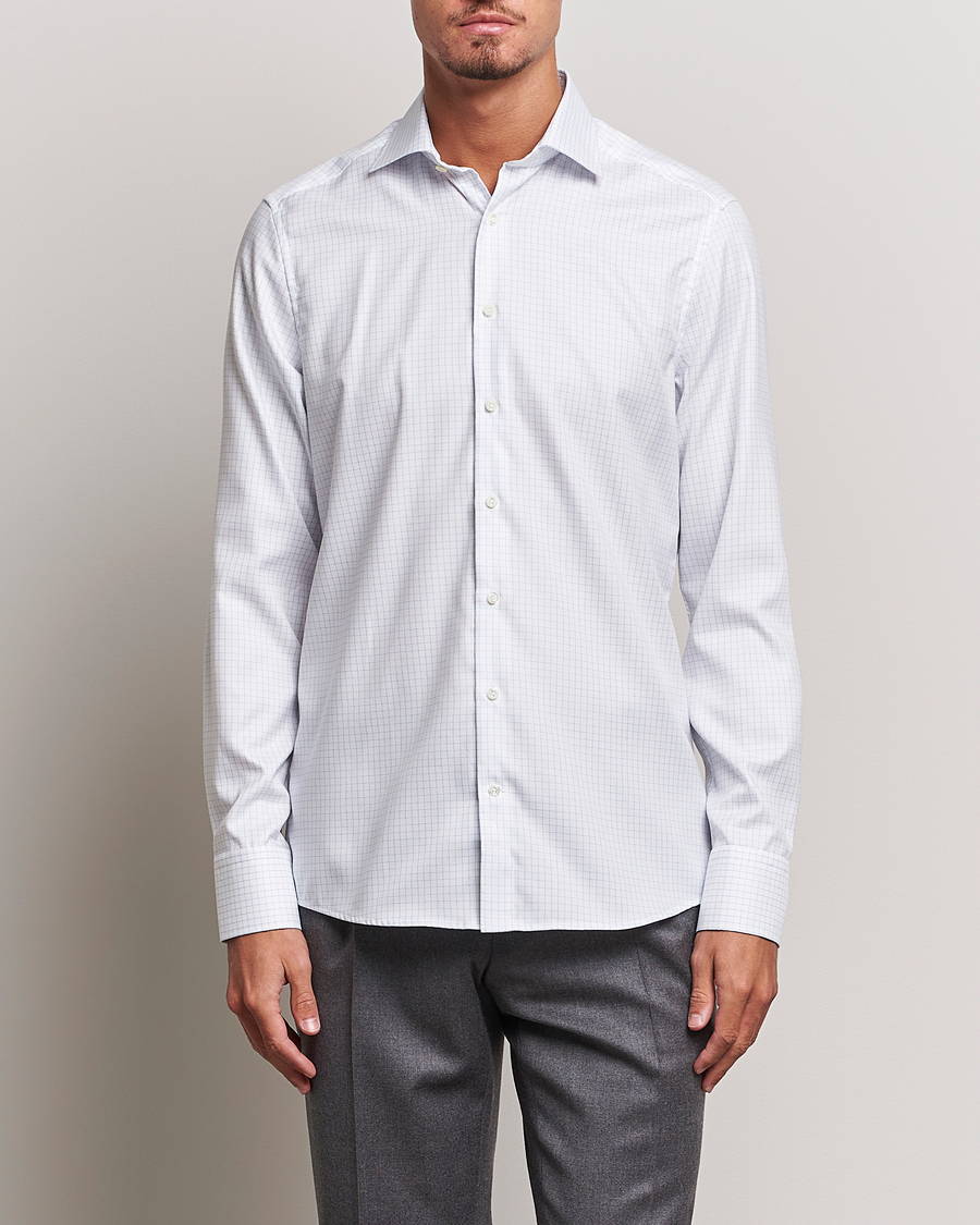 Uomini | Camicie | Stenströms | Slimline Thin Check Cut Away Shirt White
