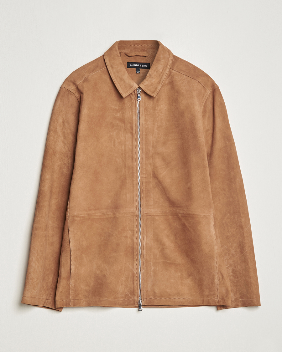 Uomini | Giacche | J.Lindeberg | Jonah Suede Zip Overshirt Chipmunk