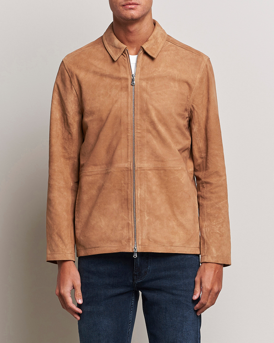 Uomini | Giacche | J.Lindeberg | Jonah Suede Zip Overshirt Chipmunk