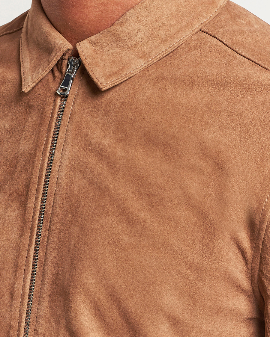 Uomini | Giacche | J.Lindeberg | Jonah Suede Zip Overshirt Chipmunk