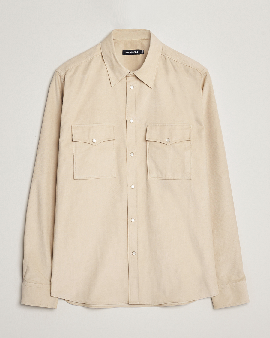 Uomini | Camicie | J.Lindeberg | Carlos Reg Cord Shirt Oyster Grey