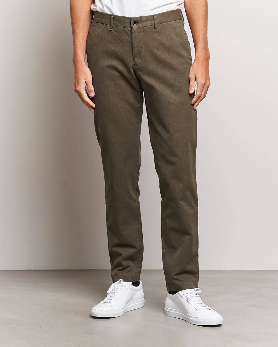 Uomini | Pantaloni | J.Lindeberg | Chaze Flannel Twill Pants Forest Green