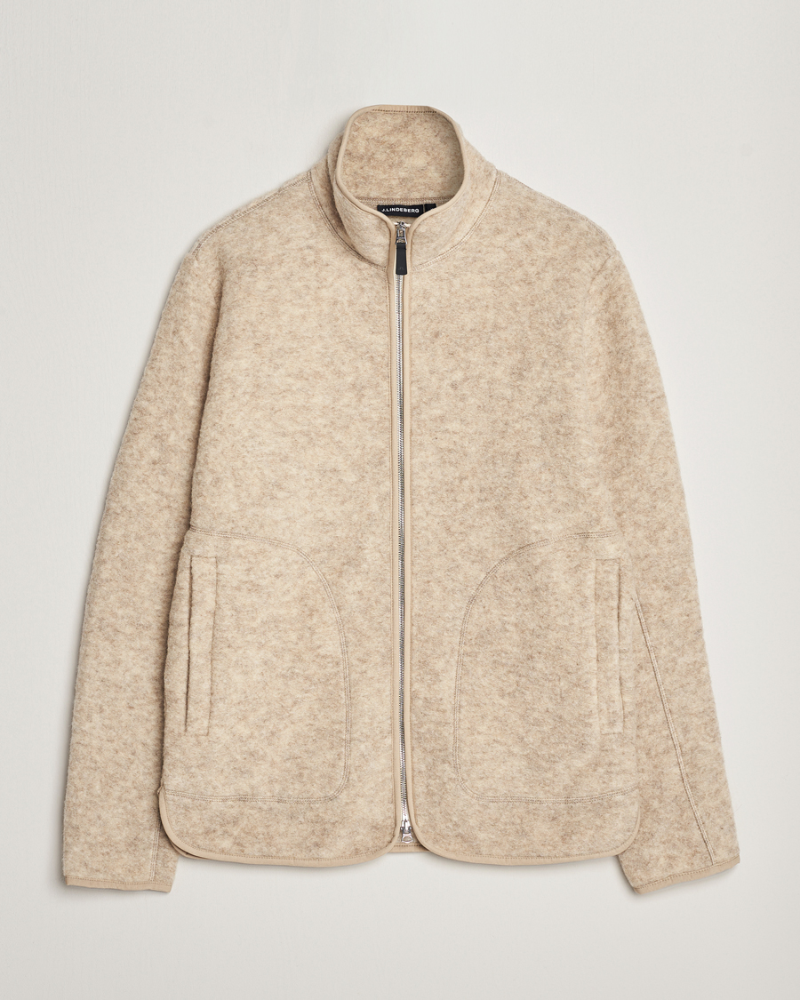 Uomini | Maglieria | J.Lindeberg | Dustin Wool Fleece Jacket Oyster Grey