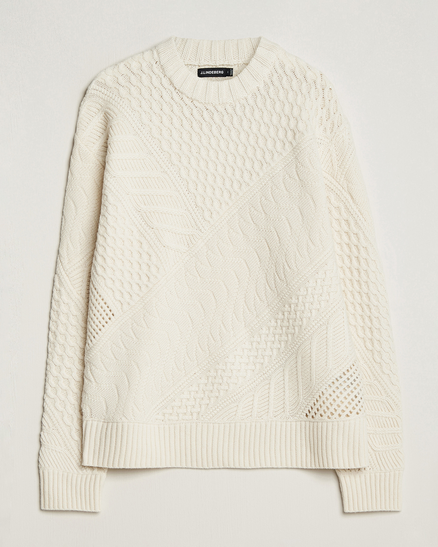Uomini | Maglieria | J.Lindeberg | Savio Cable Knit Mock Neck Cloud White