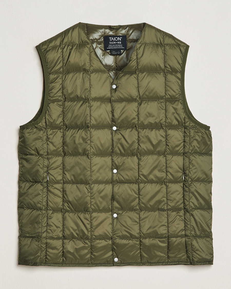 Uomini | Giacche | TAION | V-Neck Lightweight Down Vest Dark Olive