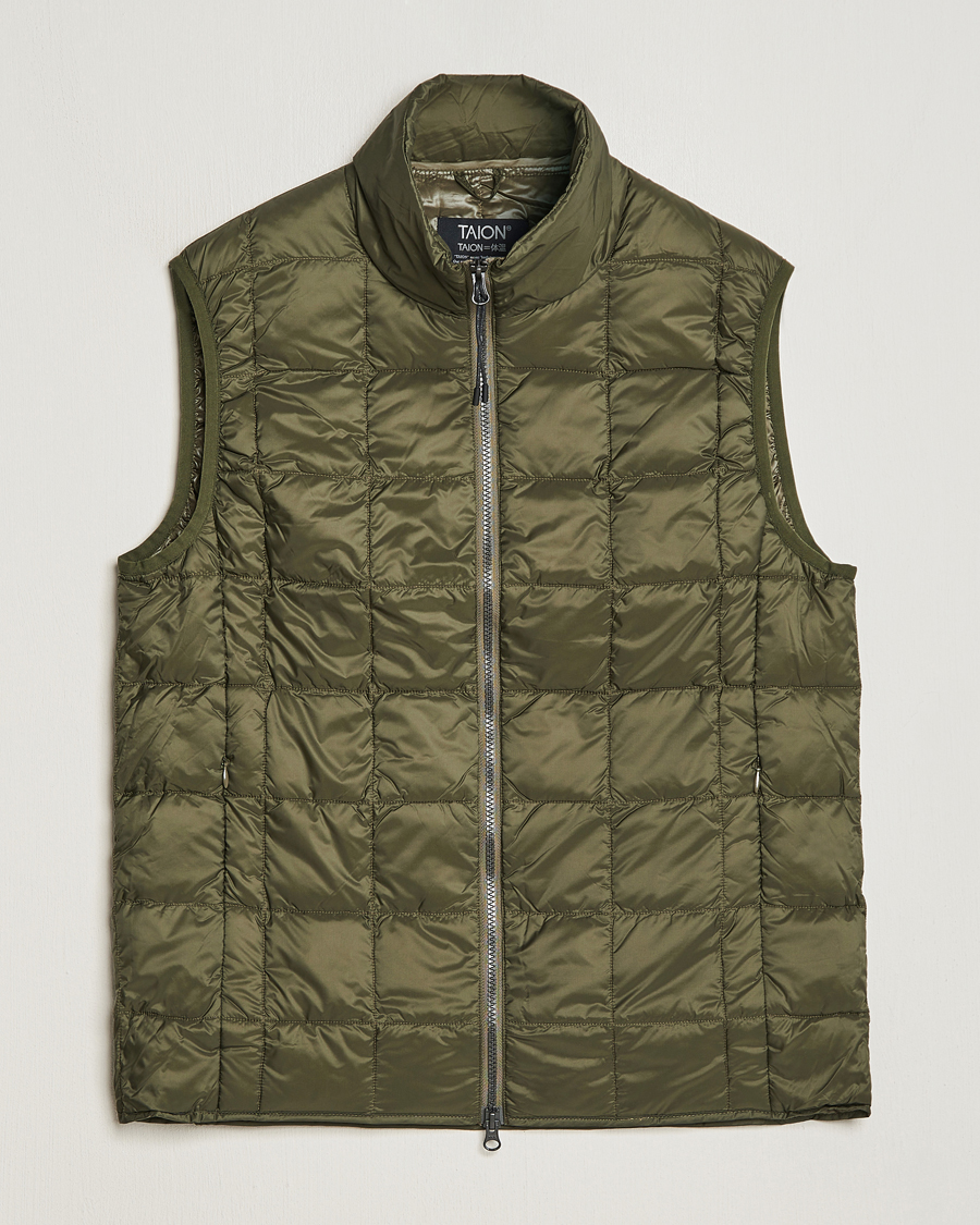 Uomini | Giacche | TAION | High Neck Full Zip Lightweight Down Vest Dark Olive
