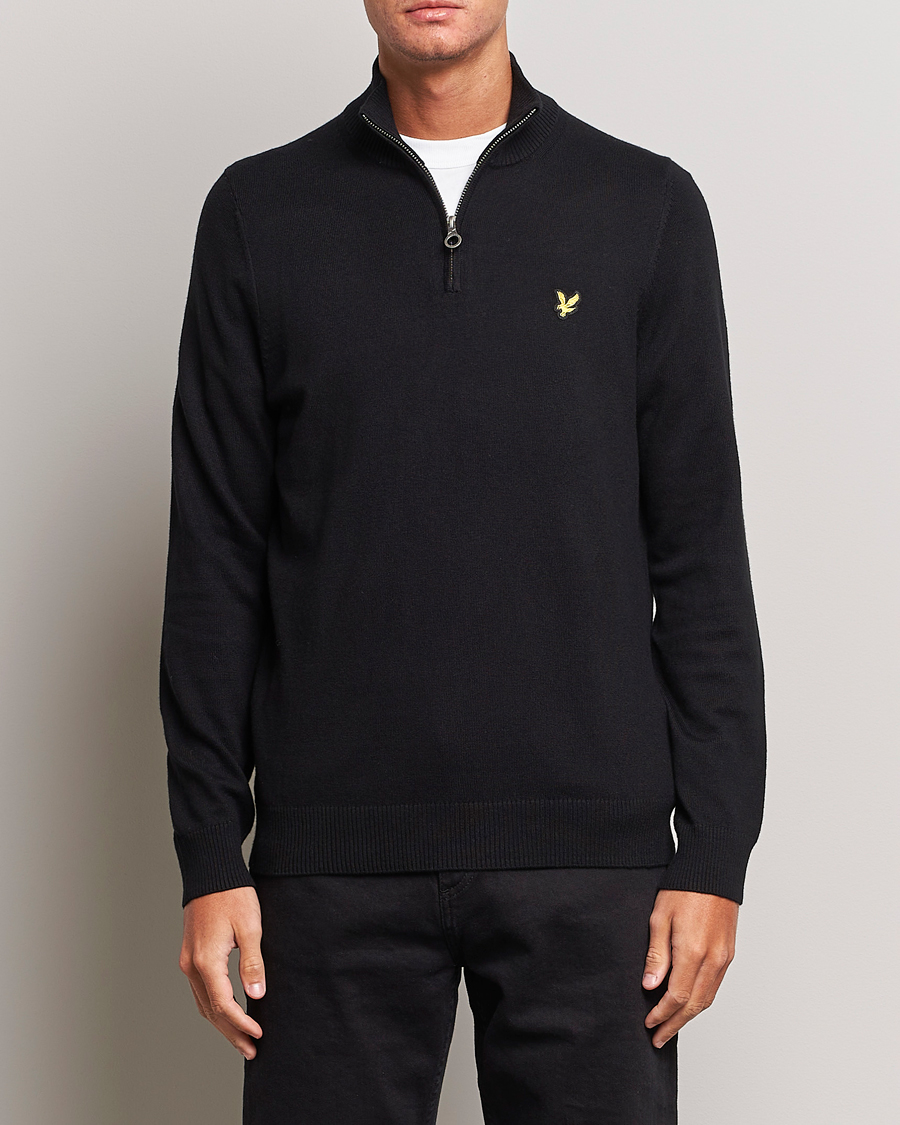 Uomini | Maglieria | Lyle & Scott | Cotton/Merino Half Zip Jet Black